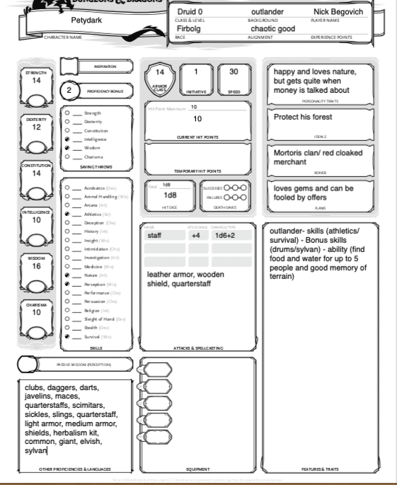 5e Druid Level Chart